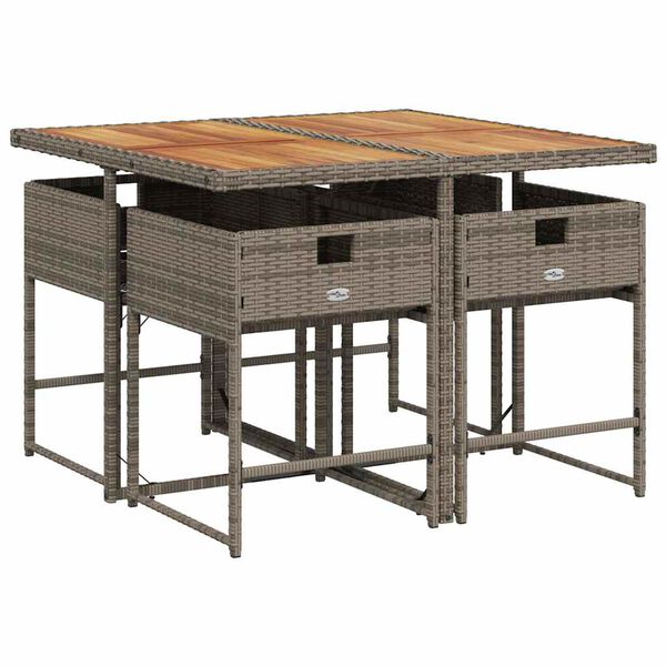 vidaXL 5-delige Tuinset met kussens poly rattan grijs