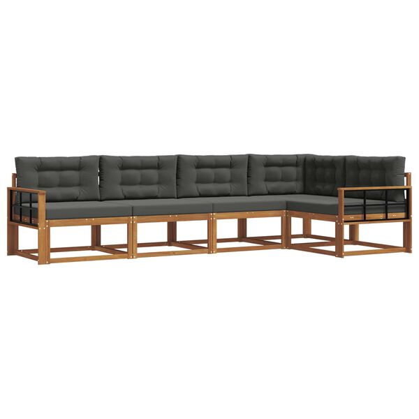 vidaXL Buiten bankenset met kussen 5 pcs Natuurlijk en Antraciet