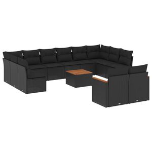 vidaXL 13-delige Loungeset met kussens poly rattan zwart