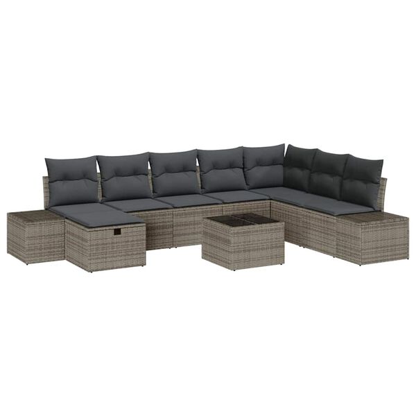 vidaXL Tuin Sofa Set met kussen 9 pcs Grijs poly rattan