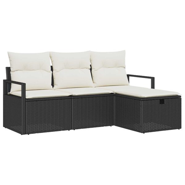 vidaXL Tuin Sofa Set met kussen met opslag 4 pcs Zwart Poly riet