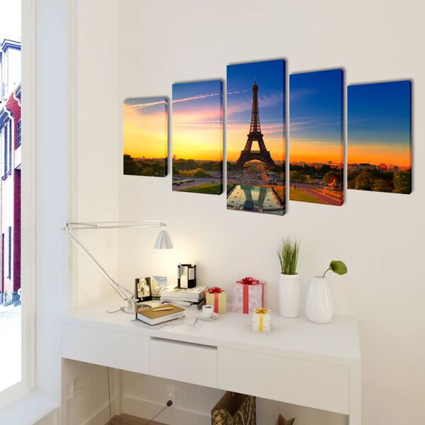 Canvas muurdruk set Eiffel toren 200 x 100 cm