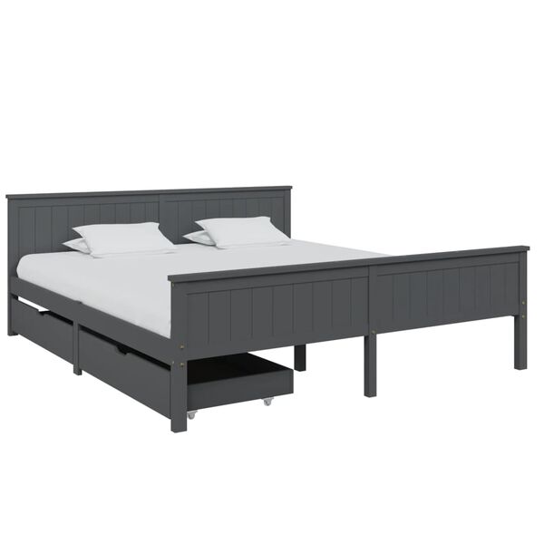 vidaXL Bedframe met 2 lades massief grenenhout donkergrijs 200x200 cm