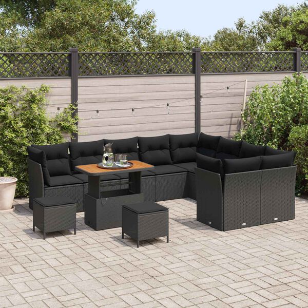 vidaXL Tuinbankenset 12 pcs Zwart poly rattan