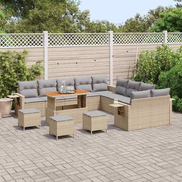 vidaXL Tuinbankenset 14 pcs Beige poly rattan