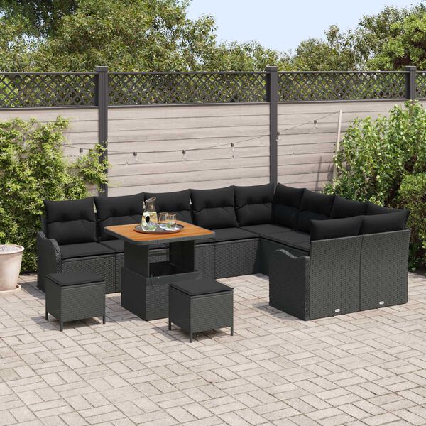 vidaXL Tuin Sofa Set met kussen met opslag met kussen 12 pcs Zwart