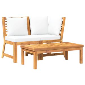 vidaXL 3-delige Loungeset met cr&egrave;mekleurige kussens massief acaciahout