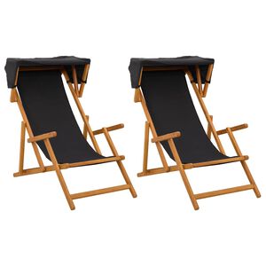 vidaXL Ligstoel 2 pcs 3 Positie massief eucalyptushout Zwart