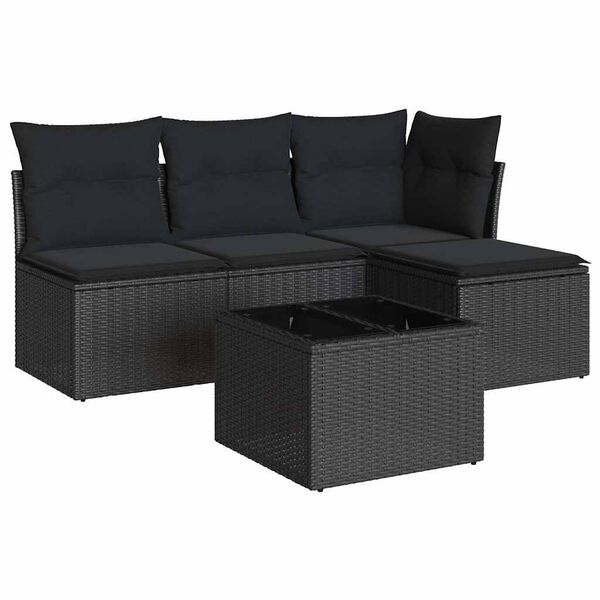 vidaXL 5-delige Loungeset met kussens poly rattan zwart