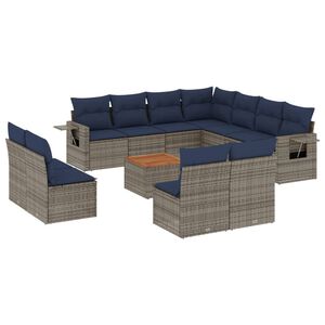 vidaXL 12-delige tuinbankset met kussens, grijs polyrotan