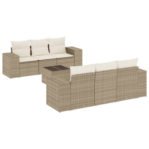 vidaXL 7-delige Loungeset met kussens poly rattan beige