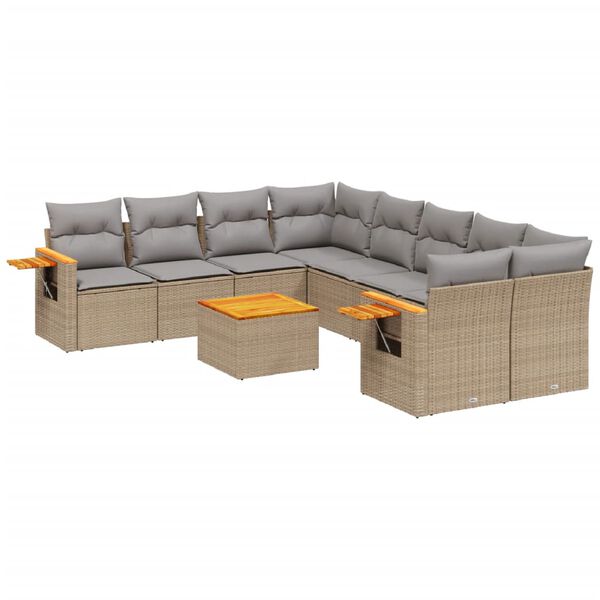 vidaXL 9-delige Loungeset met kussens poly rattan beige