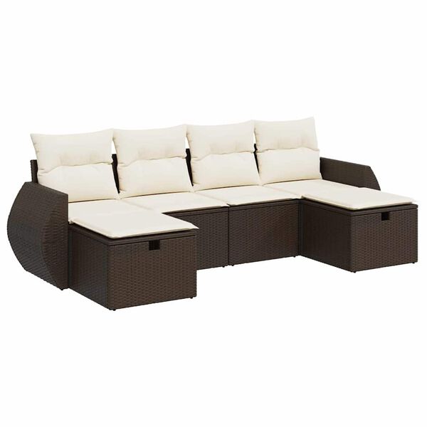vidaXL 6-delige Loungeset met kussens poly rattan bruin