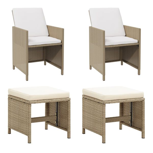 vidaXL Tuinstoelen 2 st met voetenbanken poly rattan beige