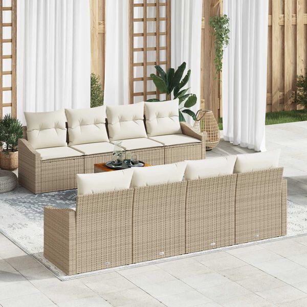 vidaXL Tuinbankenset met kussen 9 pcs Beige poly rattan