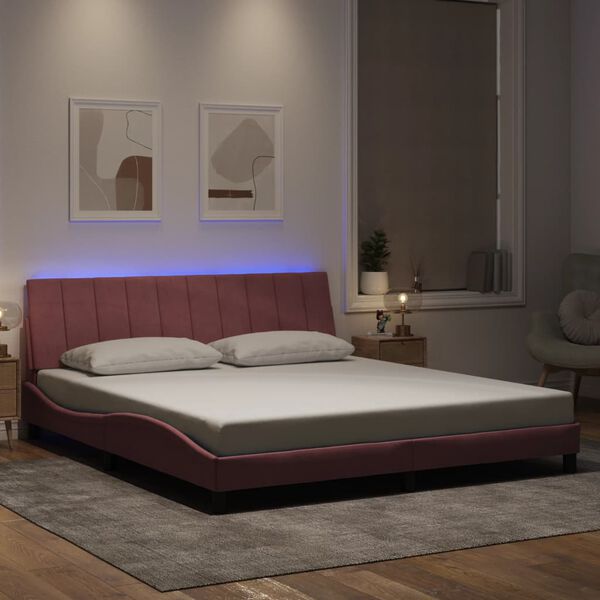 vidaXL Bedframe met LED zonder matras "Hanko" fluweel roze 180x200 cm