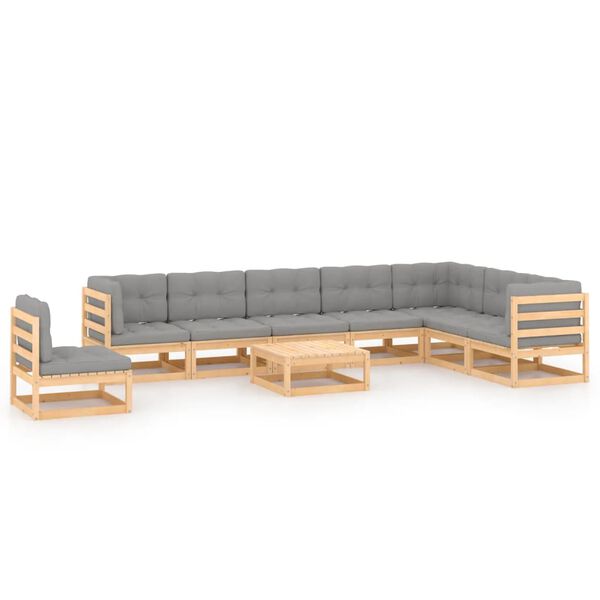 vidaXL 9-delige Loungeset met kussens massief grenenhout