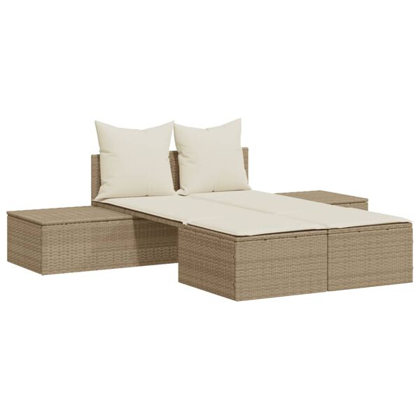 vidaXL Ligbed 2-persoons met kussens poly rattan beige