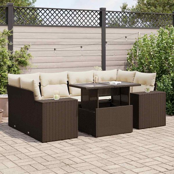 vidaXL 7-delige Loungeset met kussens poly rattan bruin