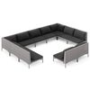 vidaXL 11-delige Loungeset met kussens poly rattan donkergrijs