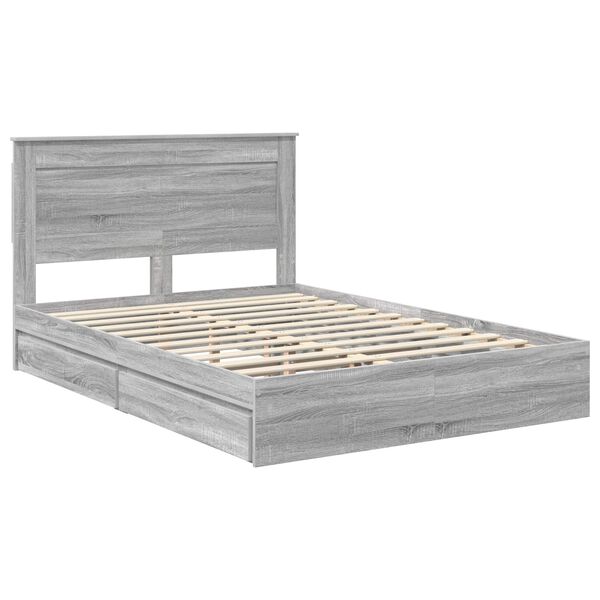 vidaXL Opslag bed met lade Grijs Sonoma 160 x 200 cm Bewerkt hout