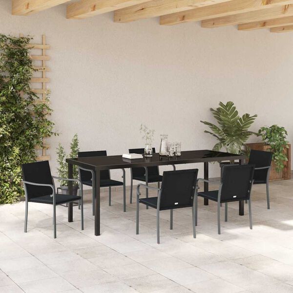 vidaXL Tuin eettafelset 7 pcs Zwart en Grijs PE Rattan