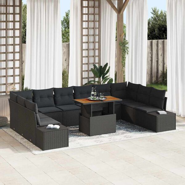 vidaXL Tuin Sofa Set met kussen met kussen 11 pcs Zwart en Bruin