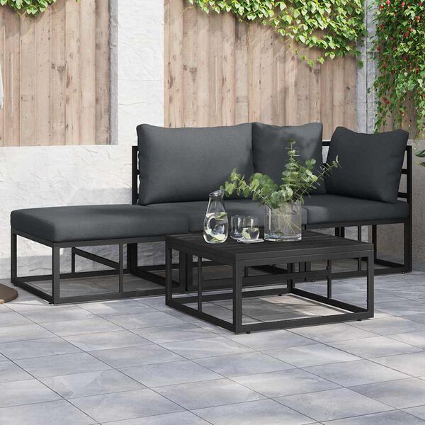 vidaXL Tuin Sofa Set met kussen 3 pcs Zwart Aluminium