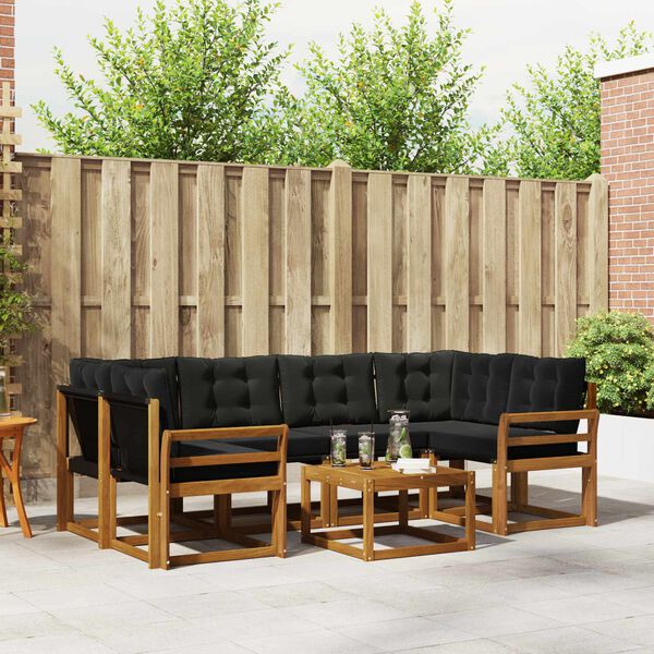 vidaXL Buiten bankenset met kussen 7 pcs Natuurlijk en Zwart