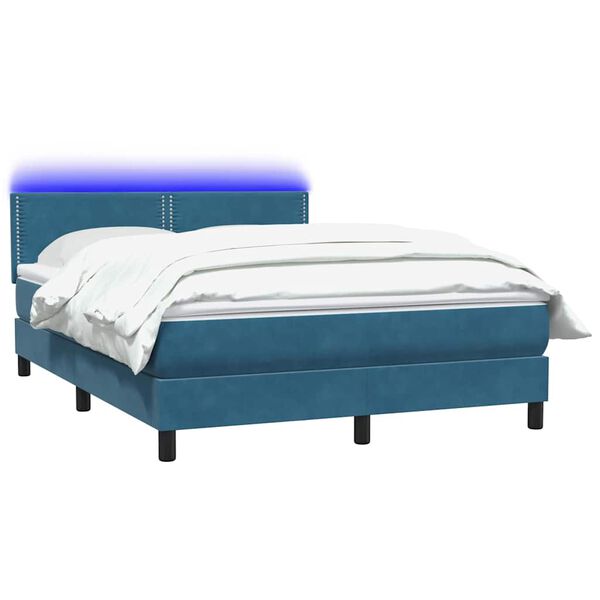 vidaXL Boxspring met matras en LED fluweel donkerblauw 160x220 cm
