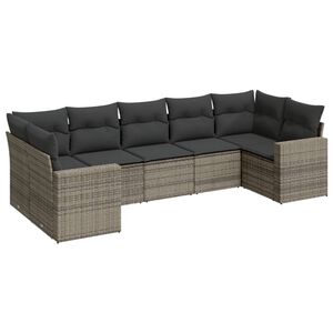vidaXL 7-delige Loungeset met kussens poly rattan grijs