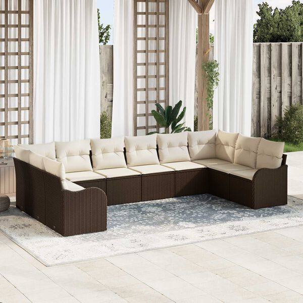 vidaXL Tuin Sofa Set met opslag 10 pcs Bruin en wit poly rattan