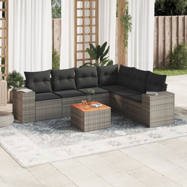 vidaXL 7-delige Loungeset met kussens poly rattan grijs