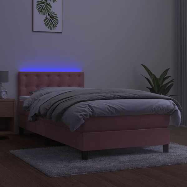 vidaXL Boxspring met matras en LED fluweel roze 100x200 cm
