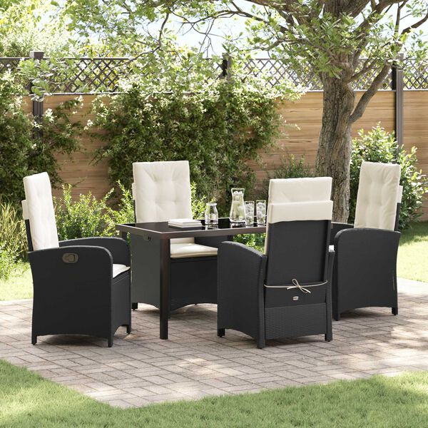 vidaXL Tuin eettafelset met kussen 5 pcs Zwart poly rattan