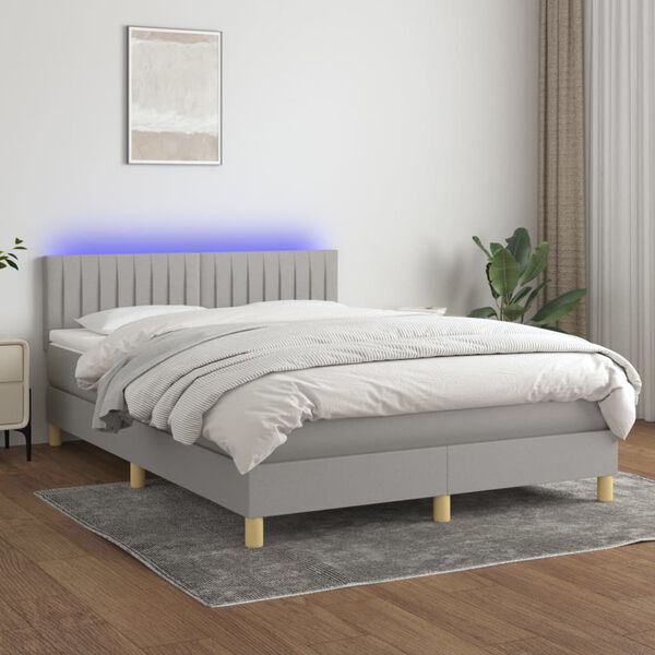vidaXL Boxspring met matras en LED stof lichtgrijs 140x200 cm