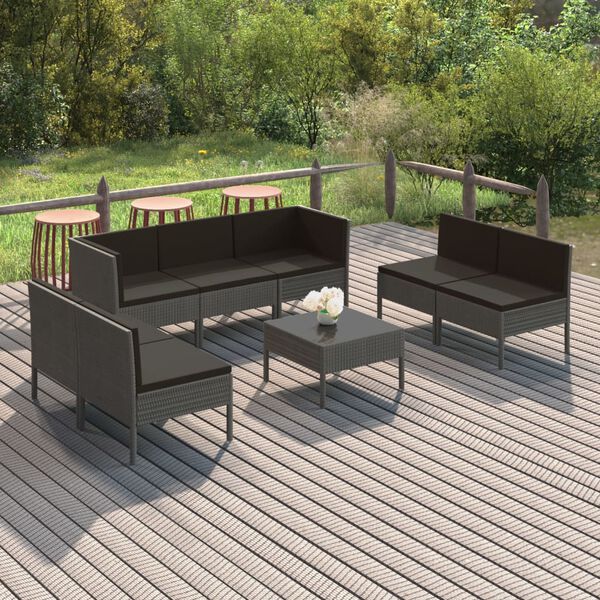 vidaXL 8-delige Loungeset met kussens poly rattan grijs