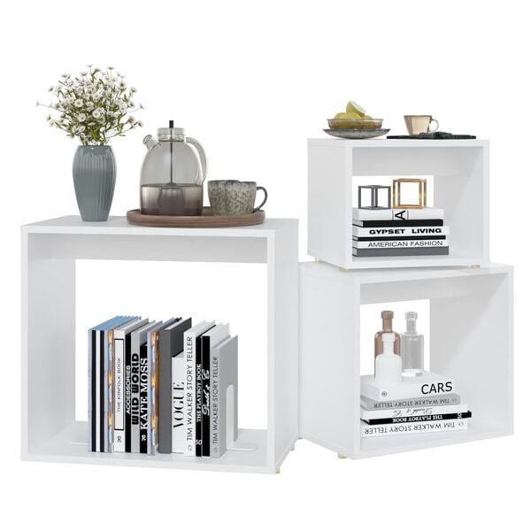 vidaXL 3-delige Tafeltjesset bewerkt hout wit