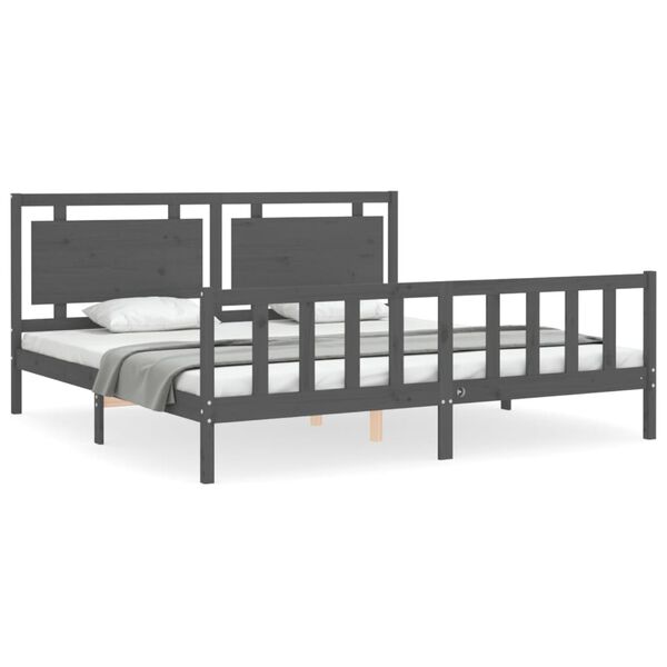 vidaXL Bedframe met hoofdbord massief hout grijs 200x200 cm