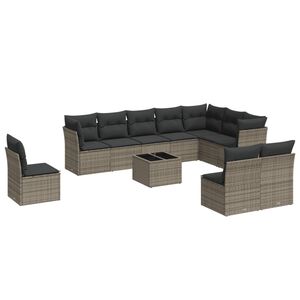 vidaXL 11-delige Loungeset met kussens poly rattan grijs