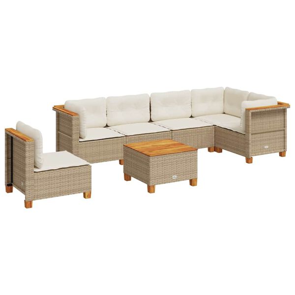 vidaXL 7-delige Loungeset met kussens poly rattan beige