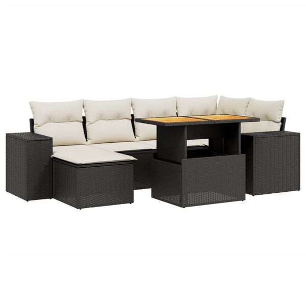 vidaXL 7-delige Loungeset met kussens poly rattan zwart