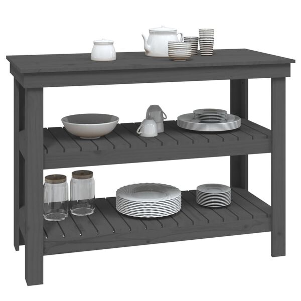 vidaXL Werkbank 110,5x50x80 cm massief grenenhout grijs