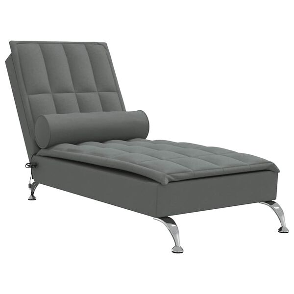vidaXL Massage chaise longue met bolster stof donkergrijs