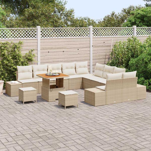 vidaXL Tuinbankenset met kussen 13 pcs Beige poly rattan