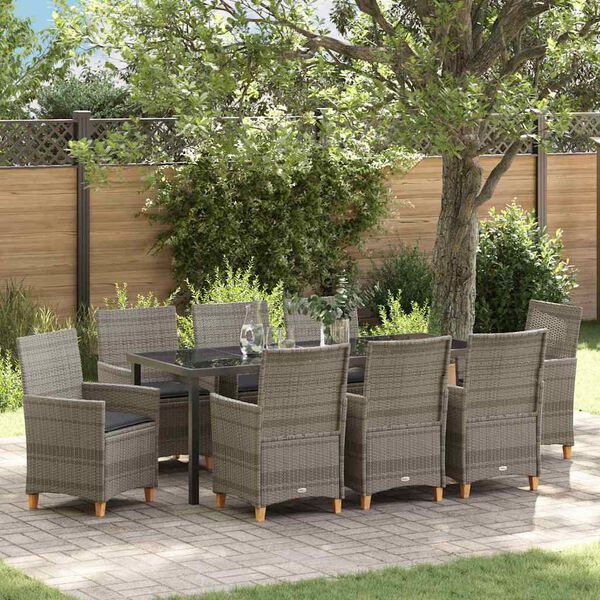 vidaXL Tuin Eetset 9 pcs Grijs poly rattan