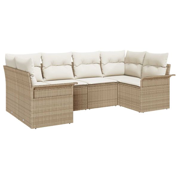 vidaXL Tuinbankenset met kussen 6 pcs Beige poly rattan