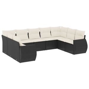 vidaXL 9-delige Loungeset met kussens poly rattan zwart