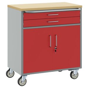 vidaXL Trolley Rolling Workbench Rood en Grijs 75 x 45 x 85 cm