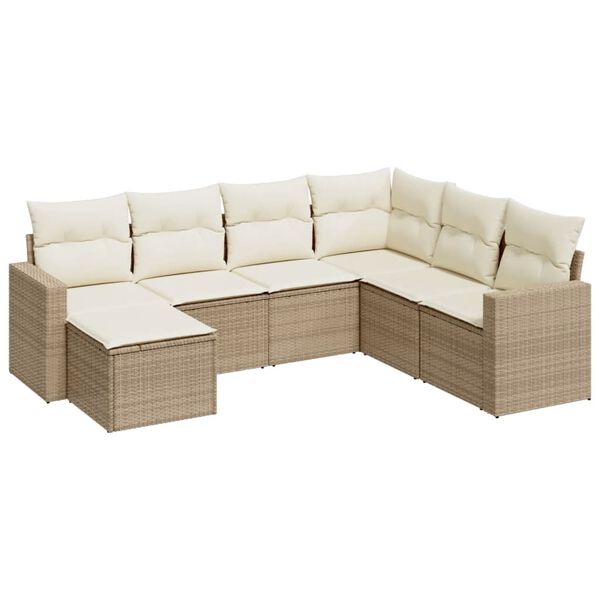 vidaXL 7-delige Loungeset met kussens poly rattan beige